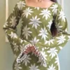 Casual Floral Print Women Green Top